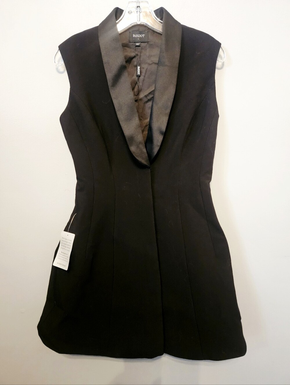 Bardot Destene Tuxedo Satin Lapel Hourglass Mini Dress Black Small S New